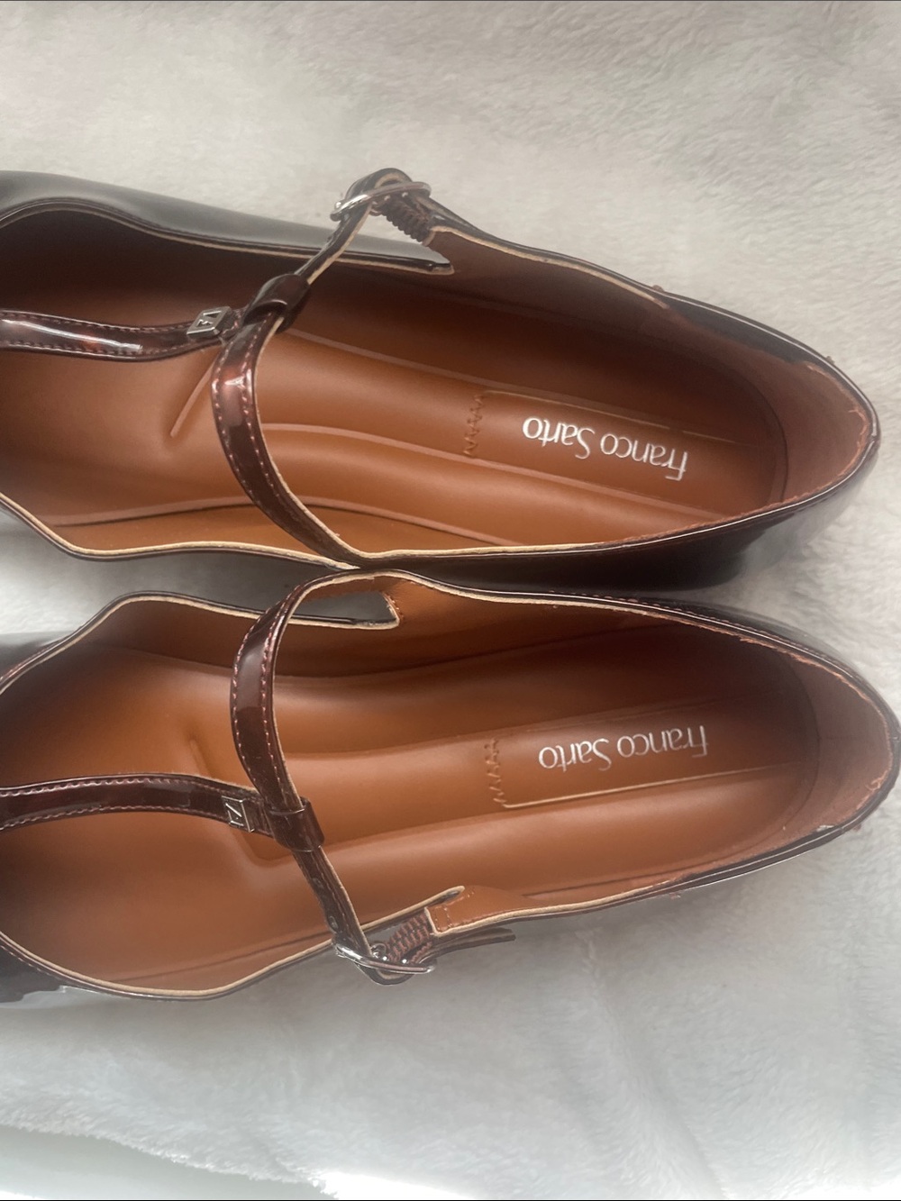 Franco Sarto T-Strap Patent Mary Janes in Tortoiseshell Brown - Picture 5 of 7